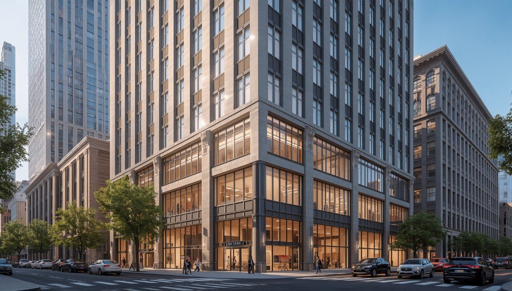 Contemporary kantoorgebouw met imposante entree